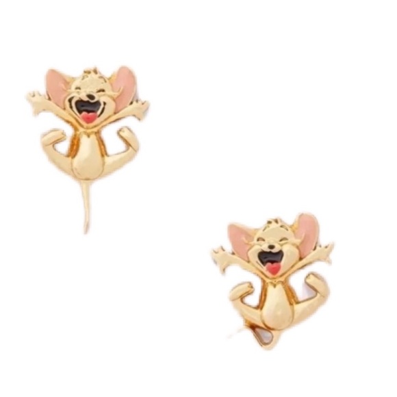 $68 Kate Spade x tom & jerry mouse stud earrings in gold, pink, red, & black - Picture 7 of 7